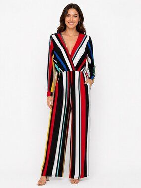 VTG Quum 1X ( Actual 34 Stretchedx31) Bold Multicolor Stripe Pantsuit USA GUC